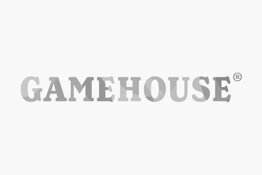La imagen muestra la palabra "GAMEHOUSE" en letras mayúsculas grises y en negrita, con un símbolo de marca registrada al final, centrada sobre un fondo claro.