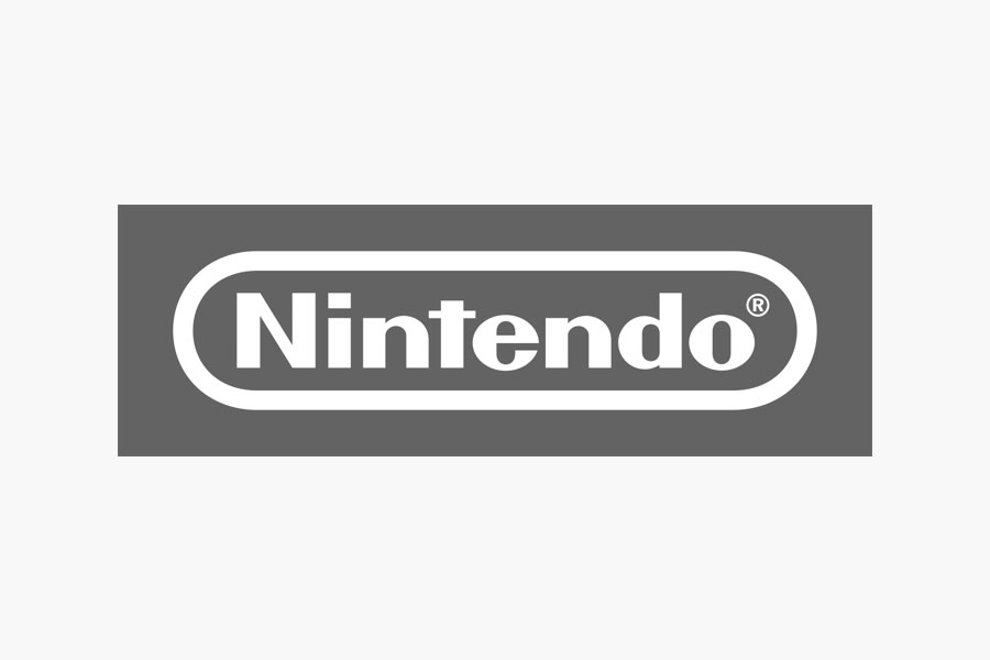 La imagen muestra el logotipo de Nintendo en letras blancas dentro de un rectángulo redondeado sobre fondo gris.