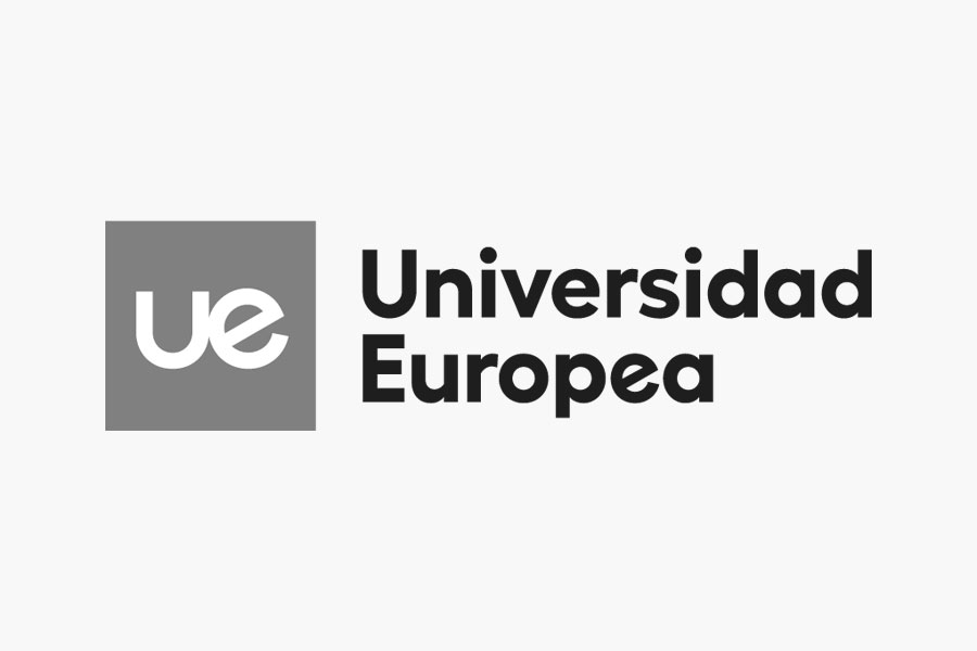 Logotipo de la Universidad Europea con un cuadrado gris que contiene las letras "ue" junto al nombre de la universidad en texto negro en negrita sobre fondo blanco.